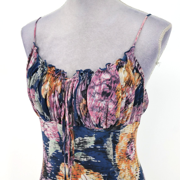 BCBG Max Azria Dress Womens 10 Pink Blue Silk Chiffon Lined Ruched Y2K Vintage - Picture 8 of 14